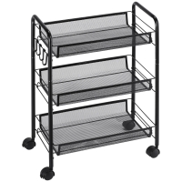 HOMCOM Carrello da Cucina a 3 Livelli con Cesti Removibili e 4 Ruote, in Acciaio e Plastica PP, 41.5Lx26.5x63 cm, Nero