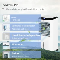 HOMCOM Răcitor 4 în 1 de 10L cu Umidificator, Timer 8h și Telecomandă, 38.2x31.6x76 cm, din ABS, Alb și Negru(m-6)