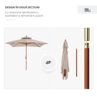 Outsunny Umbrela de Soare de Gradina Acoperis Dublu , Bambu si Poliester,Crema, 3x3m(m-4)