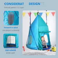 Outsunny Leagan pentru gradina cu prelata pentru copii cu varste cuprinse intre 3 – 8 ani, leagan cuib Ø100cm cu franghii reglabile, albastru(m-7)