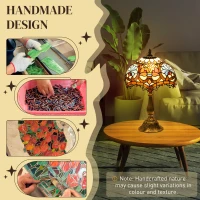 HOMCOM Tiffany Lamp, Stained Glass Table Lamp, Handcrafted Artisan Collectible, Suitable for Living Room and Bedside, Multi-Coloured, Ф25 x 45Hcm, Zinc Alloy.(m-4)