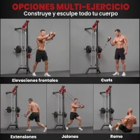SPORTNOW Máquina Polea Alta y Baja de Pared de Polea Ajustable en 16 Posiciones con Barra Negro(m-4)