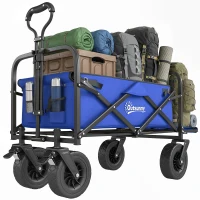 Outsunny Carro de Jardín Plegable con Longitud y Ángulo del Mango Ajustables y Bolsa de Transporte Carga 100 kg Azul Oscuro(m-10)