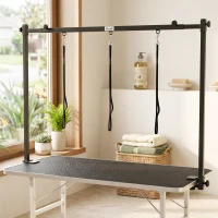 PawHut Dog Grooming Arm Adjustable H-Shape Dog Grooming Table Arm with Clamp and 3 Nooses Black(m-9)