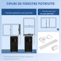 HOMCOM Aer condiționat portabil de 950W cu 5 moduri și 3 viteze, din plastic ABS și oțel, 33x28x70,4 cm, negru(m-6)