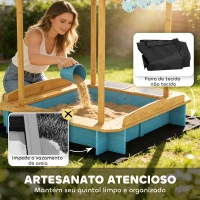 AIYAPLAY Caixa de Areia Infantil de Madeira com 2 Caixas de PP Caixa de Areia para Crianças de 3-6 Anos 128x118x121 cm Azul e Madeira(m-8)