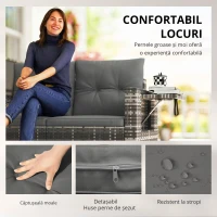 Outsunny Canapea ratan 2 locuri cu perne pliabilă tăvi laterale lounge set șezut Gri deschis(m-4)