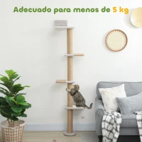 PawHut Árbol para Gatos de Pared de 5 Niveles Rascador para Gatos Estrecho con Bola y Rascadores 48x21x180 cm Gris Claro(m-7)