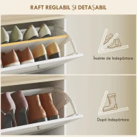 HOMCOM Dulap Îngust pentru Pantofi cu 3 Sertare și Rafturi Reglabile pe 2 Niveluri, 60x23,5x115 cm, Alb(m-5)