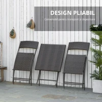 Outsunny Set Mobilier pentru Grădină din Poly Ratan 3buc Set Masă și 2 Scaune pentru Grădină Pliabile Negru(m-7)