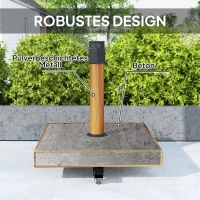 Outsunny Gartenschirmständer, Sonnenschirmbasis mit Rollen, Holzoptik, Rollbare Basis für Gartenschirm, Metall, Beton, Hellbraun(m-5)