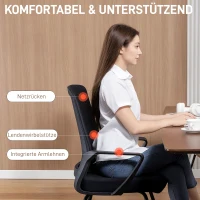 HOMCOM Bürostuhl Besucherstuhl mit Armlehne, Lendenstütze, Netzbespannung für Büro, Konferenzraum Schwarz(m-4)