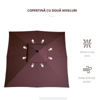 Outsunny Umbrela de Gradina 3x3 Metri, 8 Lamele Acoperire cu 2 Niveluri(m-6)