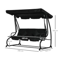 Outsunny Three-Person garden Swing Chair, with Adjustable Canopy - Black(m-3)