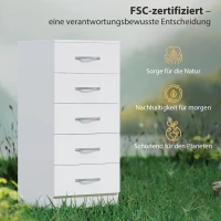 HOMCOM Kommode mit 5 Schubladen, Schubladenschrank für Kleidung und Utensilien, Spanplatte, Weiß(m-6)
