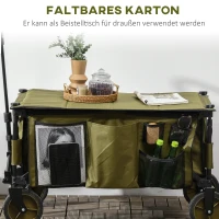 Outsunny Bollerwagen, klappbar, 5 Seitentaschen, einziehbare Griff, bis 120 kg belastbar, Stahl, 108 x 55 x 93 cm, Grün(m-7)