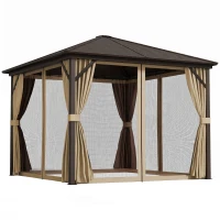 Outsunny 3 x 3(m) Metal Hardtop Gazebo, with Curtains and Accessories - Brown(m-1)