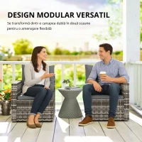 Outsunny Canapea ratan 2 locuri cu perne pliabilă tăvi laterale lounge set șezut Gri deschis(m-6)