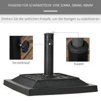 Outsunny Parasolvoet 12 kg, voor stangen Ø32, 38, 48 mm, weerbestendig, harsbehuizing, zwart(m-4)