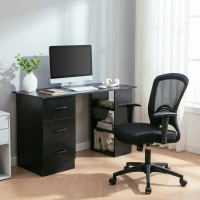 HOMCOM Birou Modern din Lemn cu 3 Sertare și 3 Rafturi pentru Cameră și Birou, 120x49x72cm, Negru(m-7)