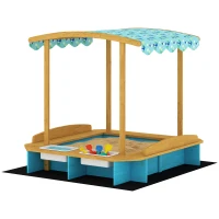AIYAPLAY Arenero para Niños de Madera con Techo 3 Bancos 2 Cajas de PP Forro para Niños de 3-6 Años 128x118x121 cm Azul(m-11)