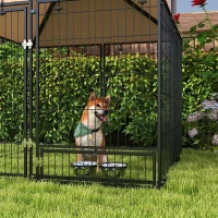 PawHut Țarc pentru câini din metal și material Oxford cu ușiță pentru boluri, 141x141x151 cm, negru și maro(m-9)