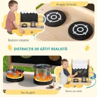 AIYAPLAY Bucătărie de jucărie exterioară din lemn cu roți Apă reală Ghivece Tablă și 15 accesorii 84,2x34,4x90 cm Galben(m-4)