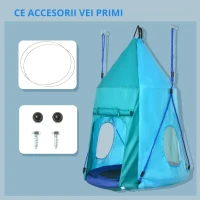 Outsunny Leagan pentru gradina cu prelata pentru copii cu varste cuprinse intre 3 – 8 ani, leagan cuib Ø100cm cu franghii reglabile, albastru(m-6)