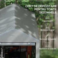 Outsunny Magazie pentru Unelte Garaj Cort cu Acoperire Anti-UV și Cadru Metalic, 120x179x165cm, Gri Deschis(m-4)