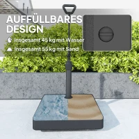 Outsunny Gartenschirmständer, Sonnenschirmbasis mit verstellbaren Rädern, mit Wasser und Sand befüllbar, Kunststoff, Schwarz(m-5)