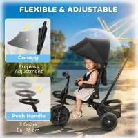 HOMCOM Dreirad mit Schubstange drehbarer Sitz 4-in-1 Kinderdreirad Kinder Fahrrad klappbar abnehmbar Kinderauto Metall EVA Schwarz 111,5 x 52 x 98 cm(m-6)