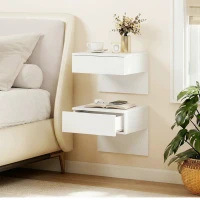 HOMCOM Set di 2 Comodini Sospesi con Cassetto, Montaggio a Parete, per Camera da Letto, 40x35x36,2 cm, Bianco Lucido(m-2)