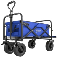 Outsunny Carro de Jardín Plegable con Longitud y Ángulo del Mango Ajustables y Bolsa de Transporte Carga 100 kg Azul Oscuro