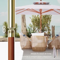 Outsunny Parasol de Grădină 3x3m cu 8 Stecche din Bambus și Acoperiș Parasol cu 2 Nivele, Gri(m-4)