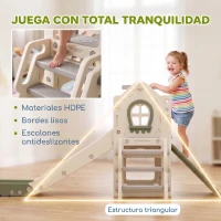 AIYAPLAY Tobogán Infantil Plegable 4 en 1 con Escalador Aro de Baloncesto Pelota Almacenamiento y Peldaños Crema(m-7)
