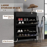 HOMCOM Three Drawer Slim Shoe Storage Cabinet, 12 Shoe Pairs - Black(m-4)