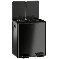 HOMCOM 40L Dual Compartment Stainless Steel Bin, with Deodoriser Holders - Black(m-11)