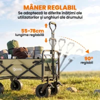 Outsunny Cărucior de grădină 110L cu mâner telescopic și bază rabatabilă din oțel și material textil Oxford, culoare kaki(m-5)