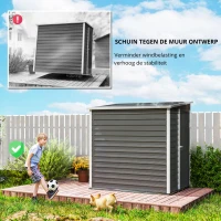 Outsunny Metalen Tuinschuur, Verzinkt Staal, Afsluitbare Deur, Eenvoudige Montage, 142 x 184 x 165/181 cm, Grijs(m-5)