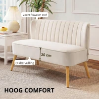 HOMCOM Sofa retrodesign 2-zits, houten poten, 117 cm x 56,5 cm x 77 cm, crèmewit(m-6)