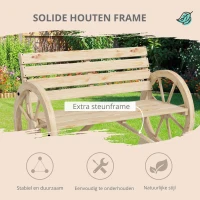 Outsunny Tuinbank, Wagenwiel-ontwerp, voor 2 personen, natuurlijk hout, donkerbruin, 105,5 x 56 x 79 cm, Natuurlijk(m-7)
