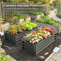 Outsunny Conjunto de 2 Floreiras Grandes para Exterior em Aço Galvanizado Hortas para Terraço Jardim 110x50x30 cm Cinzento(m-8)