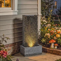 Outsunny 2-traps tuinfontein met LED-verlichting, pomp, granietlook 37,5 x 22 x 80 cm(m-10)