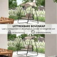 Outsunny Rattan Hollywoodschommel voor 2 Personen met Zonnedak en Kussens, Belastbaar tot 240 kg, 149 x 121 x 180 cm, Khaki(m-7)