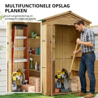 Outsunny Tuinkast hout Gereedschapsschuurtje met opbergruimte Acrylramen Afsluitbare deur Bodemplaat Asfaltdak Ventilatiepaneel(m-4)