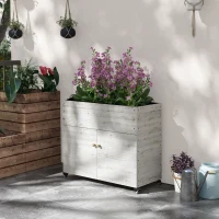 Outsunny Houten plantenbak op wielen, kastje, interieurvoering, vintage look, 110x50x95 cm, wit(m-10)