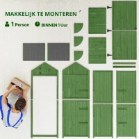 Outsunny Tuinkast hout 3 planken asfalt dak ventilatie afsluitbare deur tuin Groen(m-8)