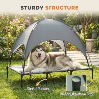 PawHut Outdoor Dog Bed with Removable Canopy, Portable Raised Dog Bed for Camping, Garden & Beach, Water-Resistant UV-Protection Mesh Pet Cot Sun Lounger, for XL Pets, 122 x 92 x 108 cm, Grey(m-7)