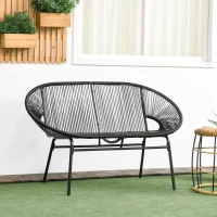 Outsunny Rieten Relaxstoel in Boho-stijl, 132 cm x 72 cm x 83 cm, Zwart(m-9)