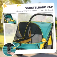 PawHut Hondenwagen opvouwbaar hondenbuggy tot 20kg met kussen, mesh-ramen, achterzak, 92 x 63 x 95 cm Donkergroen(m-6)